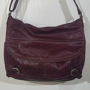 Fossil Vintage Purple Plum Leather  Canvas Messenger Bag Brief Case Laptop Purse